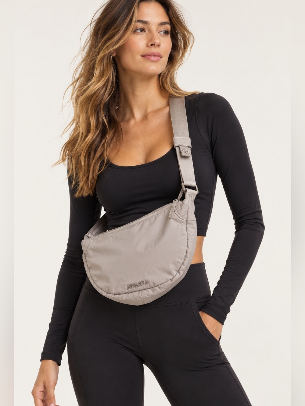 Athleta Power of She All About Crossbody Bag Gray Nylon Adjustable Strap